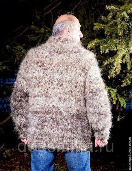 Свитер мужской ручного вязания «Пикассо». Из собачьей шерсти спина лечение